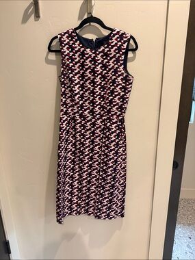 J. Crew Sleeveless Geometric Midi Dress in Navy, Pink & White